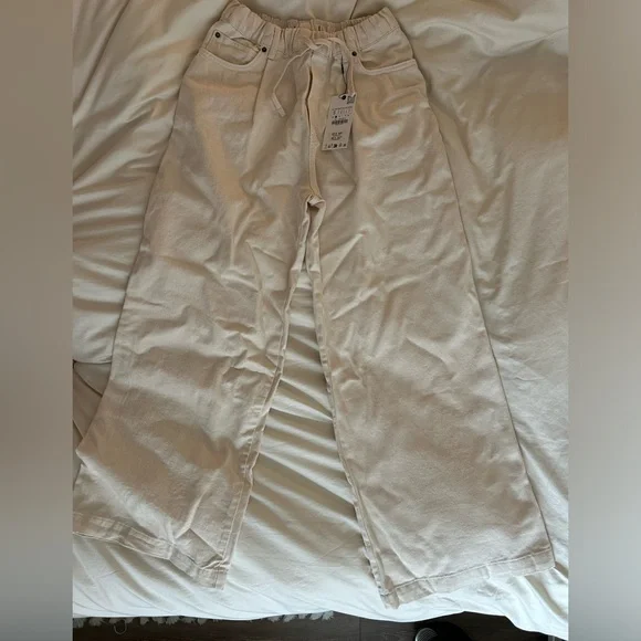 Zara Ecru Denim Wide Leg Pants - Picture 4 of 5